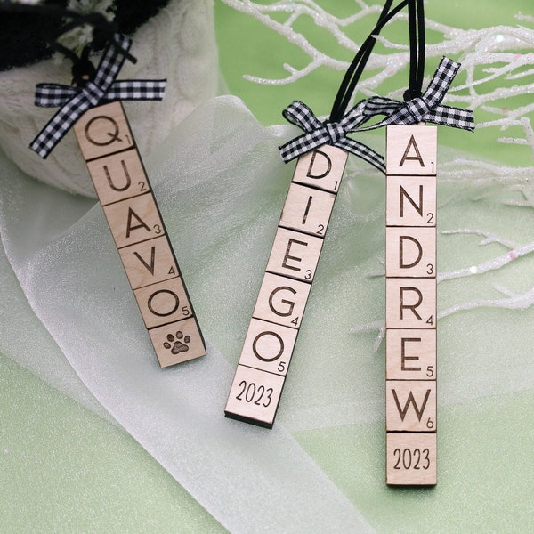 Scrabble Letters Ornament,Custom Scrabble Stocking Tags,Pet Name Ornament,Gift for Board Game Lovers,Personalized Name Gift Tags