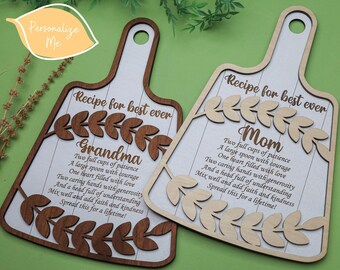 Mother's Day Gifts,Decorative Cutting Board,Personalized Gift for Mom,Gift for Grandma,Gift from Grandkids,Recipe for Mom,Recipe for Grandma