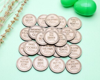 25 Easter Tokens,Basket Fillers,Reward Coins,Gift for Kids,Easter Egg Hunt,Reward Token Prize,Egg Tokens,Wooden Easter Tokens,Scavenger Hunt