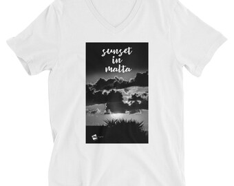 Men's Short Sleeve Sunset in Malta Printwear V-Neck T-Shirt