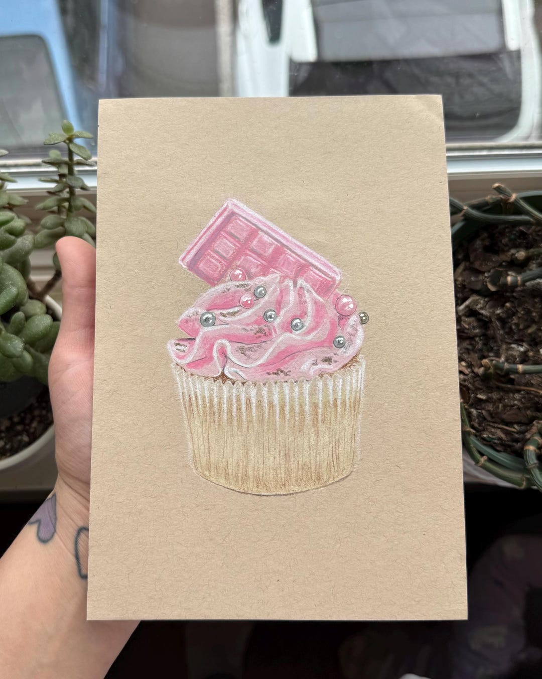 Pink Cupcake Art | 6x9 Colored Pencil Dessert Drawing | Original Bakery ...