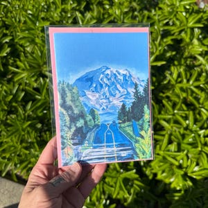 Cartão de passeio panorâmico pelo Monte Rainier | Em branco por dentro | Vem com envelope rosa