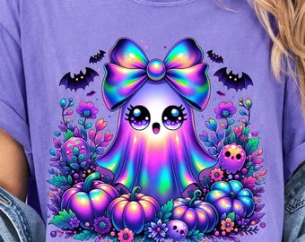 Iridescent Ghost Pumpkin PNG: Girly Halloween Design (Digital Download)