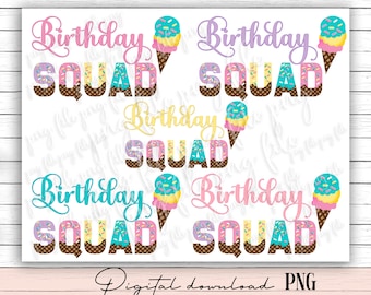 Pastel Ice Cream Birthday Squad PNG (Téléchargement numérique)