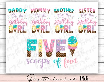 Ice Cream 5th Birthday PNG: Five Scoops of Fun (Digital Download)