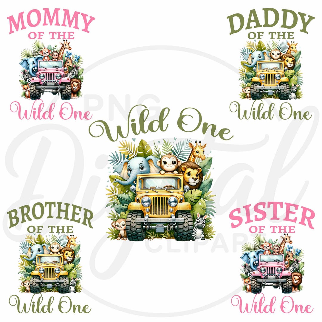 Wild One Birthday PNG Bundle: Safari Jungle Animals (instant Download ...