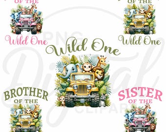 Wild One Birthday PNG Bundle: Safari Jungle Animals (Instant Download)