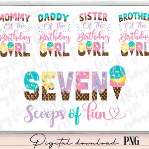 Seventh scoops of fun, Pastel ice cream birthday png, 7th Birthday png, 7th birthday Ice Cream Birthday png, Ice Cream birthday Party png D4
