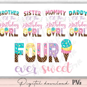 Vier süßer png, vierter Geburtstag Eis Geburtstagskind, vierter Geburtstag Mädchen digitaler Download, 4. Geburtstag png, Pastell Geburtstag png p31