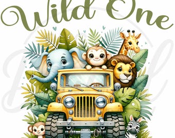 Wild One Birthday PNG Bundle: Safari Jungle Animals (Instant Download)