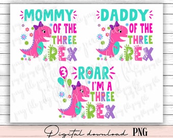 Dinosaur Family PNG Bundle: Mommy, Daddy, Three Rex (Digital Download)