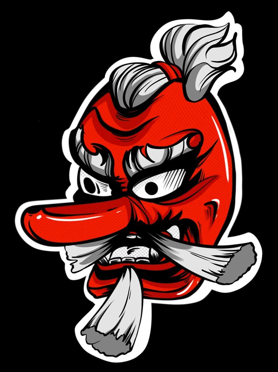Tengu Vector Sticker Japanese Tengu Sticker – Traditional Red Mask, Japanese Folklore ...