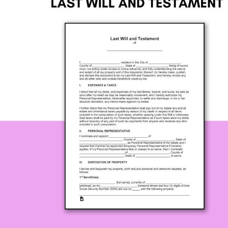Last Will Download Free Printable Etsy