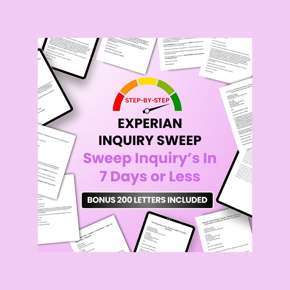 Experian Inquiry Removal Guide 7 Day Hard Inquiry Removal Blueprint 200 Letters Included Credit Repair Dispute Letter Increase Credit Score