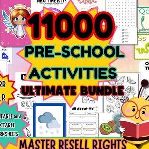Kit de actividades para niños Preescolar Jardín de infantes Diversión Alfabeto Números Letras Tarjetas didácticas Hojas de trabajo para recortar Matemáticas Formas Imprimibles 11000 elementos