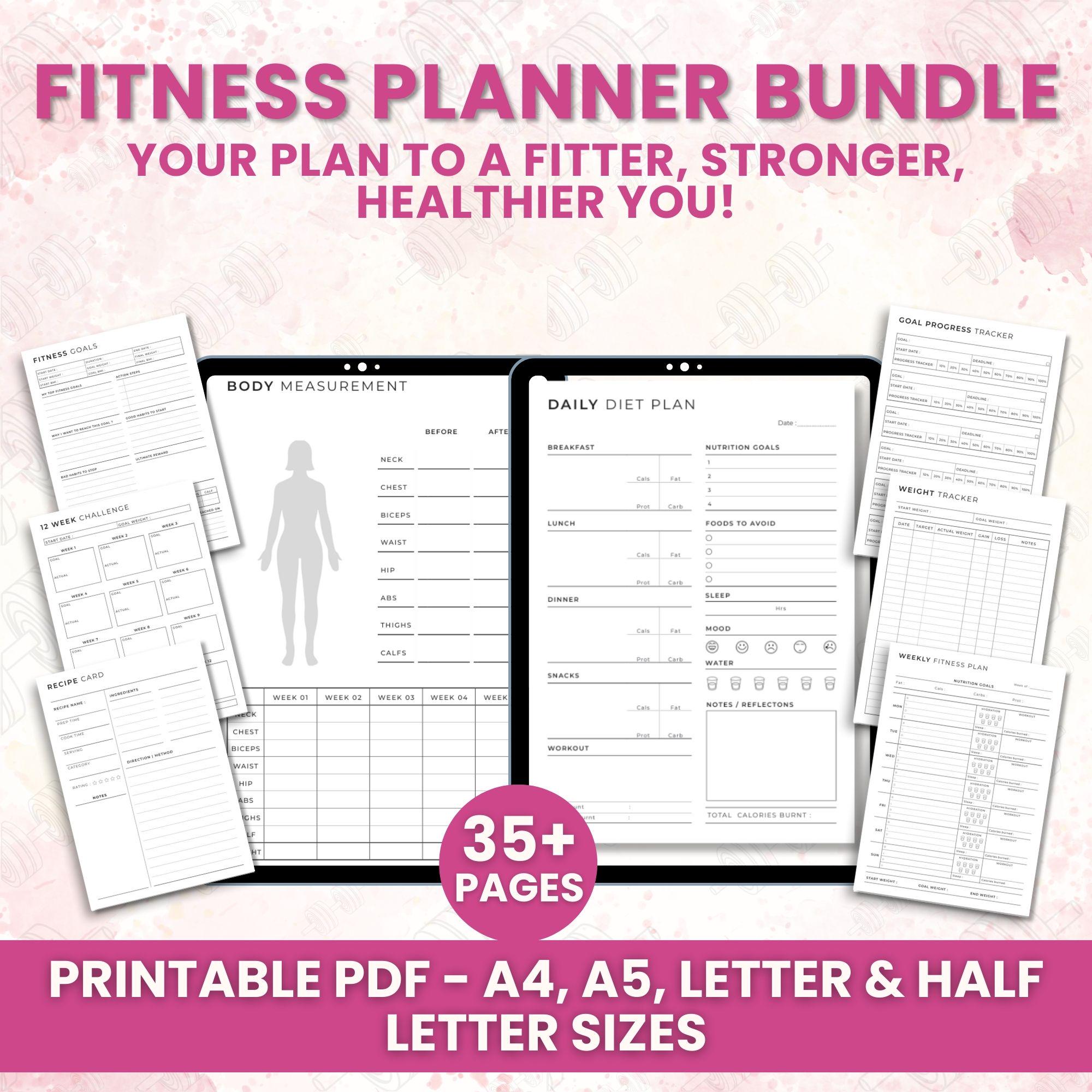 Fitness Planner Workout Printable Digital Planner Calorie Diet Gym Meal ...