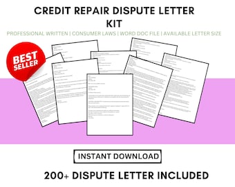 Credit Repair Dispute Letter Kit 200 Letters Included Remove Collections Late Payments, Evictions, Bankruptcy Letters, HIPPA, Fix Bad Credit