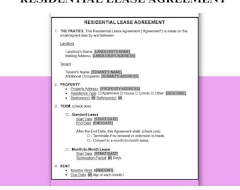 May include: A printable residential lease agreement form with sections for landlord and tenant information, property details, lease terms, and rent information. The form includes checkboxes for different lease types and options. The text "INSTANT DOWNLOAD" and "EDITABLE FILE | 13 PAGES" is at the bottom of the form.