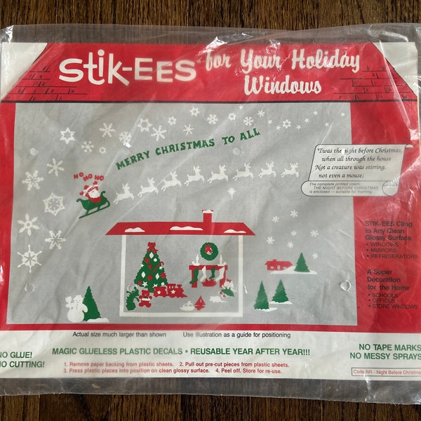 Vintage Stik-ees Window Clings Night Before Christmas Decorations New