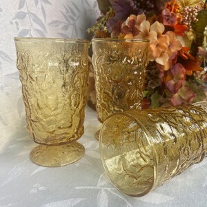 Amber Vintage Crinkle Water Glass Set 3 Anchor Lido Milano