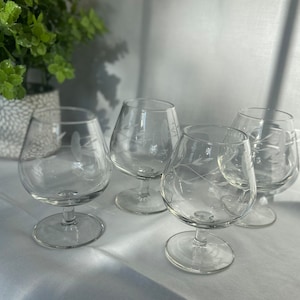 Vintage Princess House Heritage Brandy Snifter Crystal Hand Etched Glasses Set 4