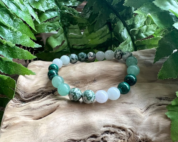 Bracelet en perles de 8 mm de guérison en cristal naturel vert de protection naturelle