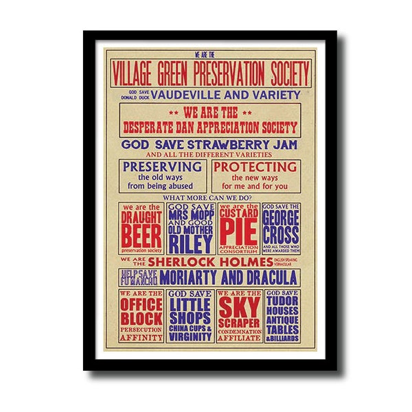 Village Green Preservation Society, Kinks lyric typography art print