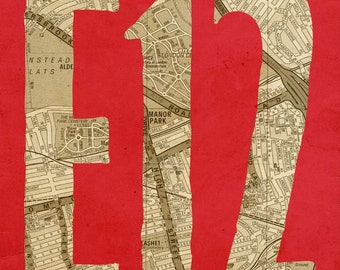 E12, London postcode art print