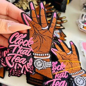 Clock That Tea" Chenille Patch –Premium clock that hand Iron-On Applique