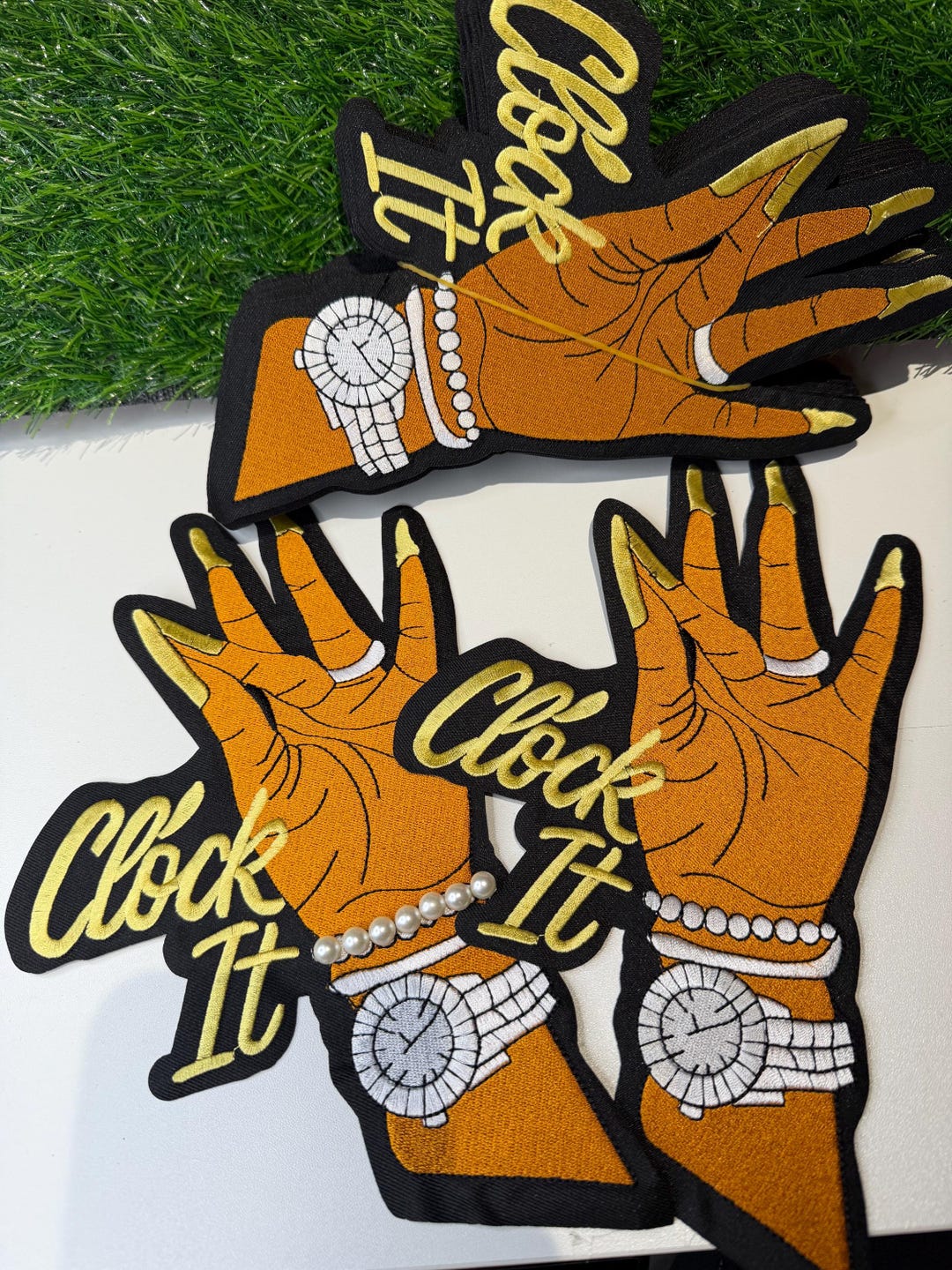 Large “clock It” Embroidered Patch – Gold Glam Hand Appliqué ...
