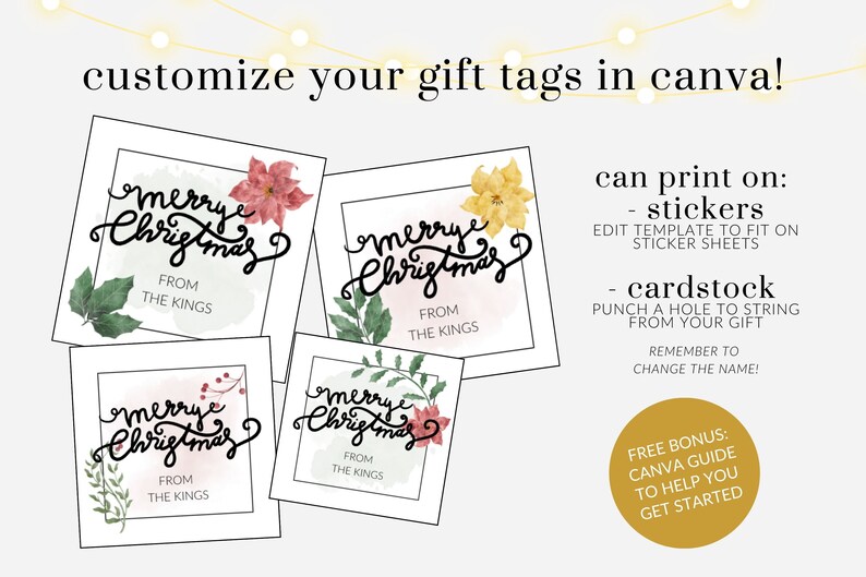 Editable Holiday Gift Tags Canva Printable Template Merry Etsy
