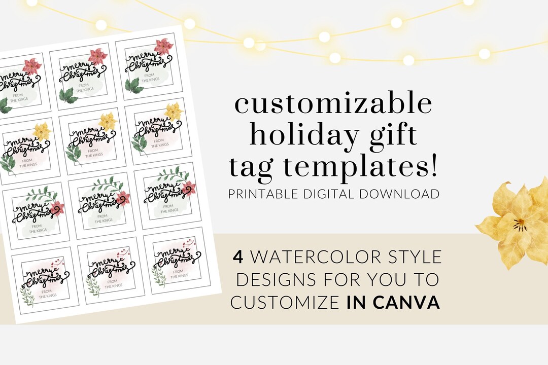 Editable Holiday Gift Tags Canva Printable Template Merry Christmas ...