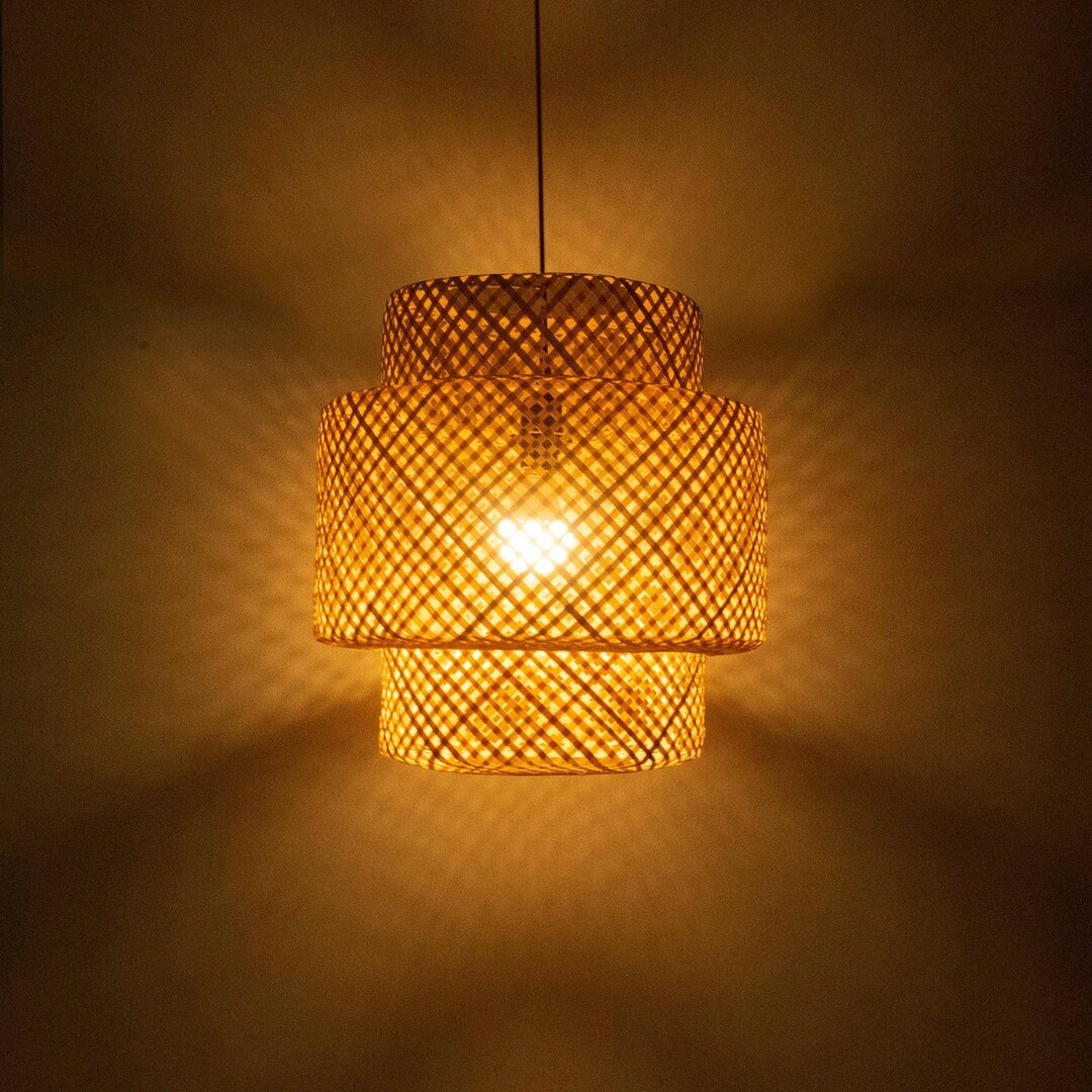 Handwoven Bamboo Pendant Light, Natural Chandeliers Domed Shape