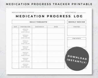 Medication Journal Printable Daily Medication Log with Symptom Tracker, Side Effect Tracker | Weekly Medicine Progress Tracker 8.5x11