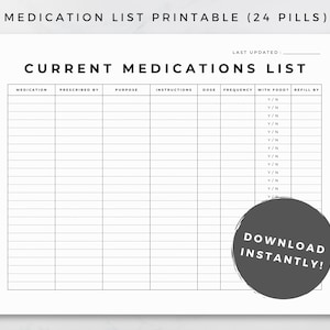 Medication List Printable, Medication Chart, Medication Sheet