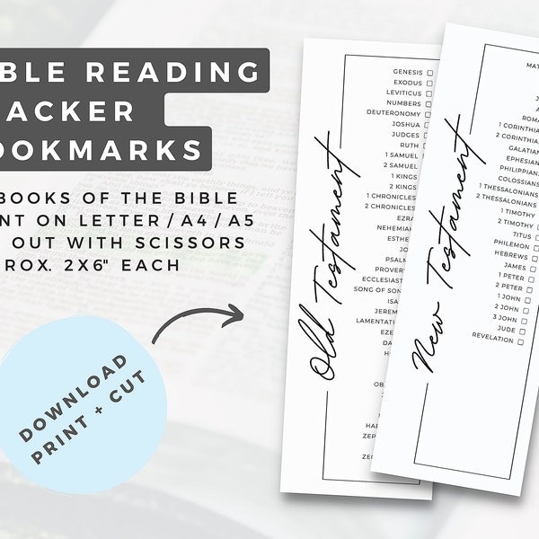 Bible Bookmark Set: Books of the Bible Reading Tracker Printable Bookmarks | Minimalist Bible Reading Log Christian Bookmarks OT & NT