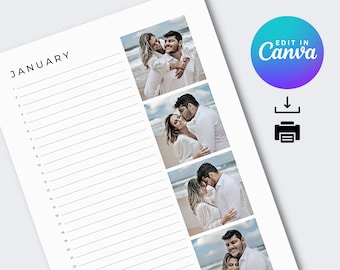 Perpetual Calendar Custom Photo Calendar Template Canva, Birthday Tracker Printable, Photo Calendar Printable, Editable Birthday Calendar A4
