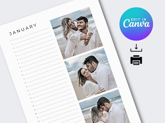 Perpetual Calendar Custom Photo Calendar Template Canva, Birthday Tracker Printable, Photo Calendar Printable, Editable Birthday Calendar A4