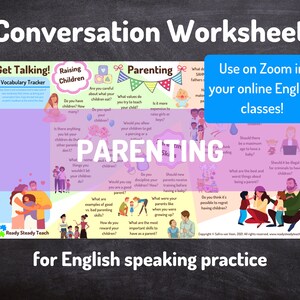 PARENTING conversation worksheet for online English classes. Designed to use on Zoom. Engaging and interactive. Discussion questions.