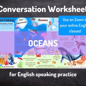 OCEANS conversation worksheet for online English classes. Designed to use on Zoom. Engaging and interactive. Discussion questions.