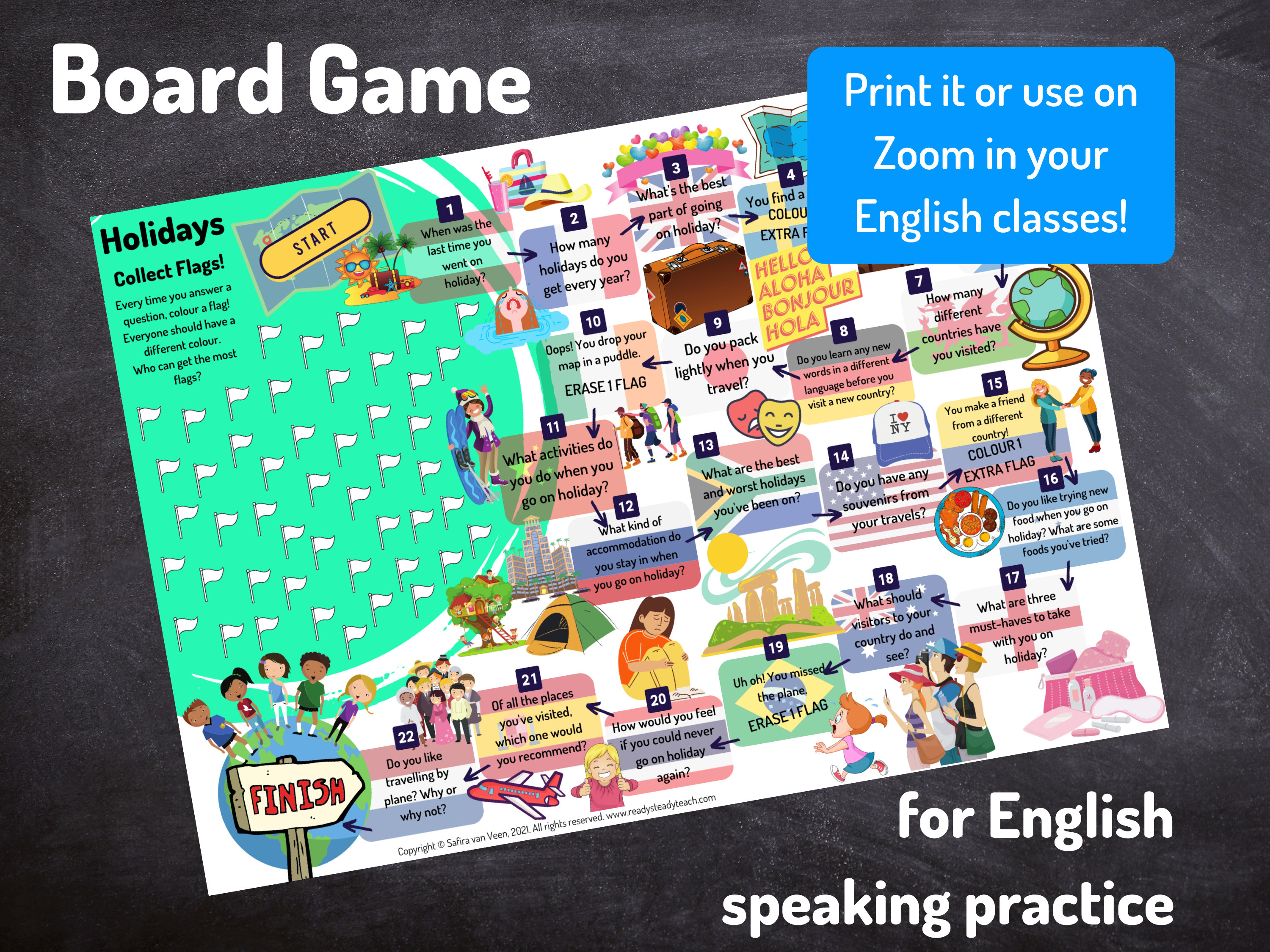 SCHOOL Board Game for English / ESL / TEFL Classes. Play on 