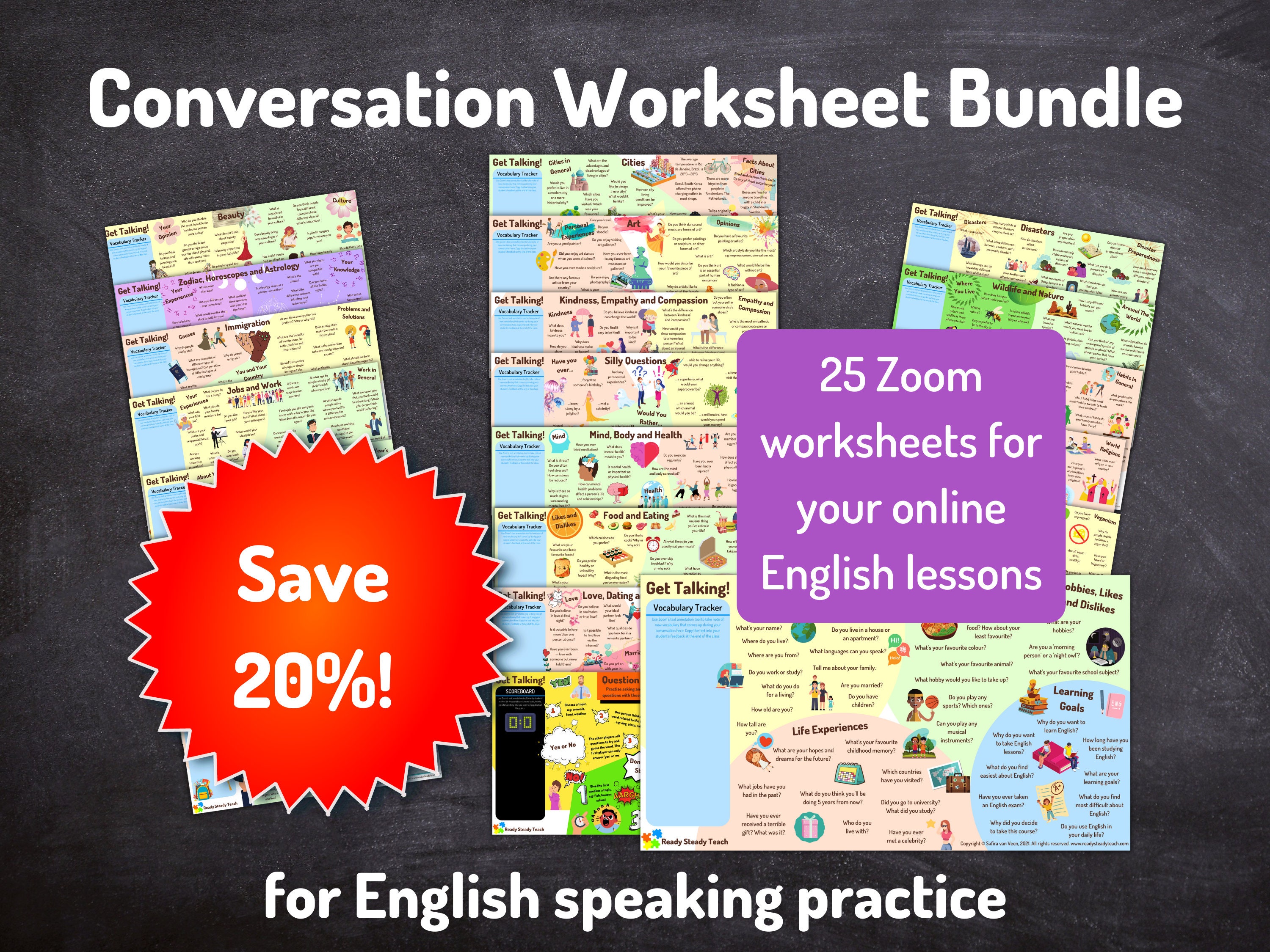 BUNDLE: Save 20%. 25 Conversation Worksheets for English / ESL / TEFL  Classes. A-Z Topics. Designed to Use on Zoom. Engaging and Interactive -  Etsy, image size:3000x2250