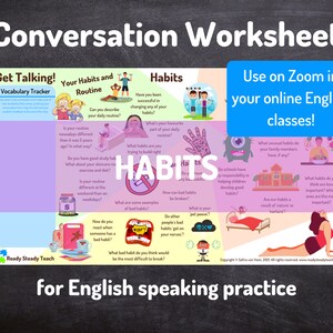 HABITS conversation worksheet for online English / ESL classes. Designed for Zoom. Engaging, interactive. Discussion questions.