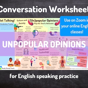 UNPOPULAR OPINIONS conversation worksheet for online English / ESL classes. Use on Zoom. Engaging and interactive. Discussion questions.