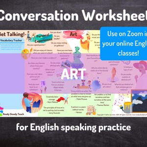 ART conversation worksheet for online English / ESL / TEFL classes. Designed to use on Zoom. Engaging and interactive. Discussion questions.