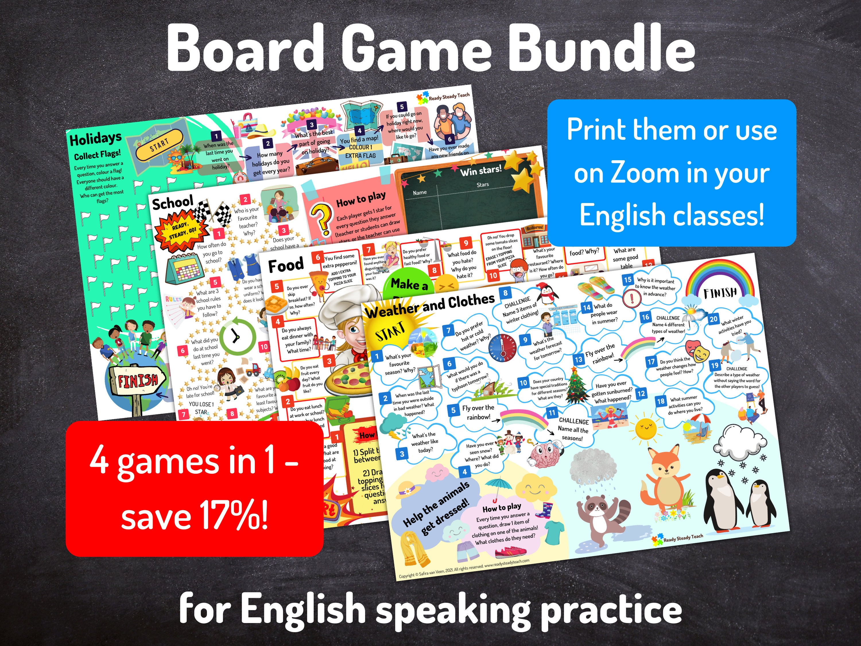 bundle 4 board games for english esl classes save 17 etsy