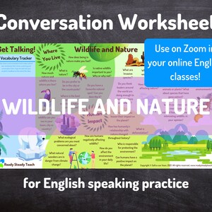 WILDLIFE and NATURE conversation worksheet for online English / ESL classes. Use on Zoom. Engaging and interactive. Discussion questions.