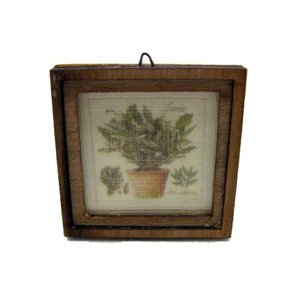 Dollhouse miniature shabby chic photo Herbes de Provence "Lauriel" avec cadre en bois - échelle 1/12