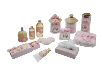 Miniature dollhouse toiletries items "Rosa"  fragrance - 1/12 scale