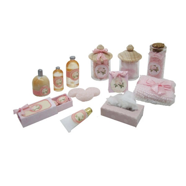 Miniature dollhouse toiletries items "Pink" fragrance - 1/12 scale